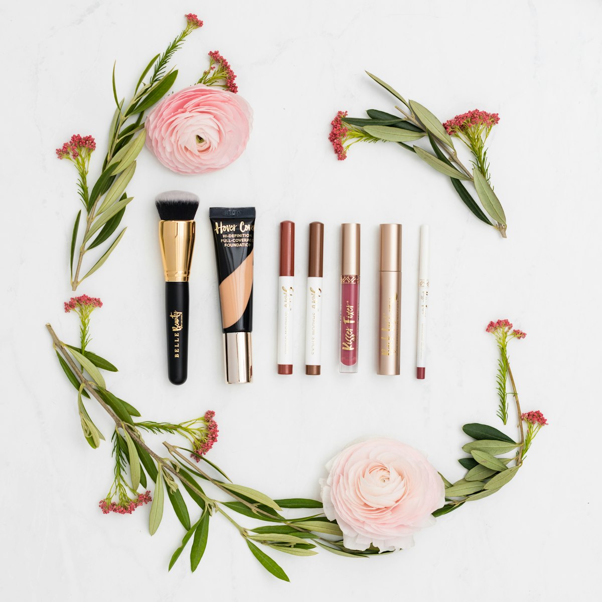 A styled skincare and beauty product flatlay